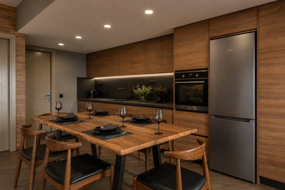 Cuisine entièrement équipée avec table à manger