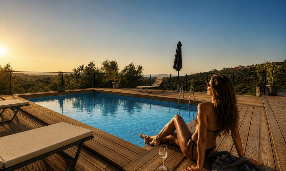 Détente au bord de la piscine privée avec vue sur les collines